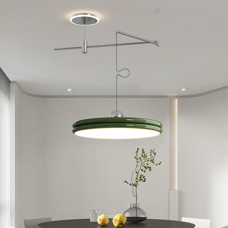 French Flying Saucer Pendant Light Creative Design Extendable Rotating Long Pole Lamp