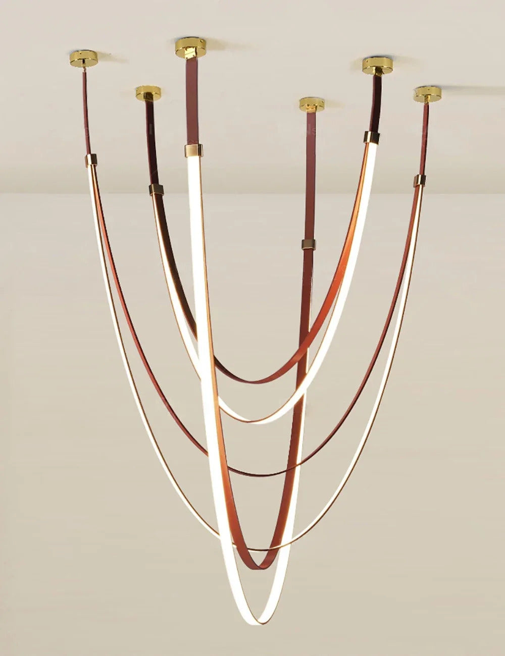 Nordic Leather Chandelier Designer Belt Pendant lamp for Living room Villa Hotel Duplex Building LED Staircase Hanging lamp