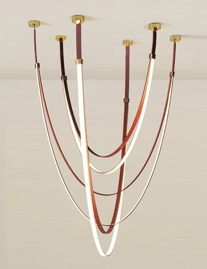 Nordic Leather Chandelier Designer Belt Pendant lamp for Living room Villa Hotel Duplex Building LED Staircase Hanging lamp