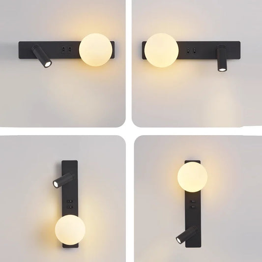Nordic minimalist bedside wall light Modern moon with spotlights Adjustable wall lamps