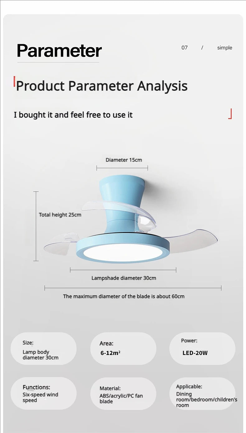 Children'S Room Invisible Fan Light Bedroom Quiet Ceiling Fan Light