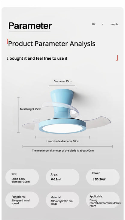 Children'S Room Invisible Fan Light Bedroom Quiet Ceiling Fan Light