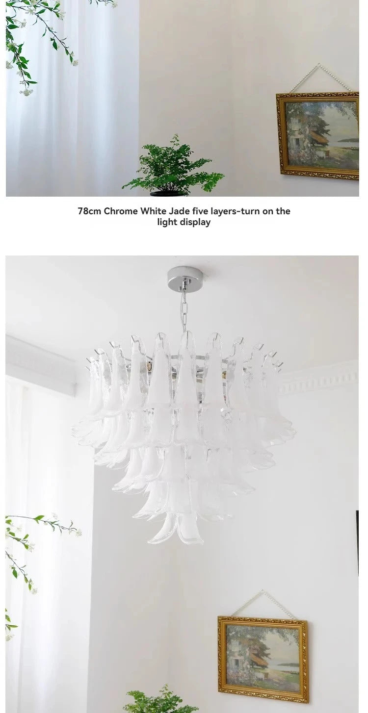 White Petal Glass chandelier French branch shaped crystal pendant light