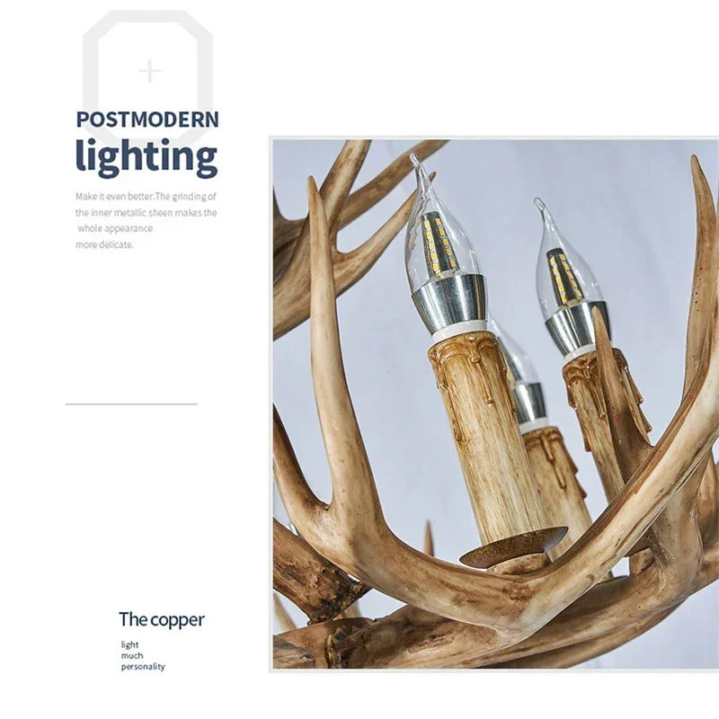 Christmas Style Antler Deer Chandelier for Living Room Loft Large Resin Deer Hanging Lamp Fixture Farmhouse BIg Hanging Light