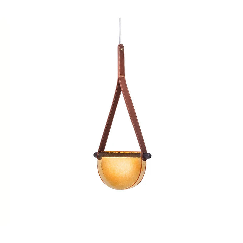 Modern leather handmade glass pendant lamp gray amber clear glass pendant Light