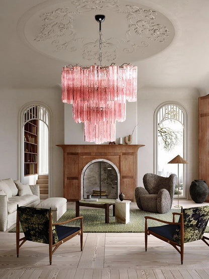 Pink Clear Glass Tube French Design Led Chandelier Lighting Hanging Lamp Lustre Suspension Luminaire Lamp For Dinning Room Decor