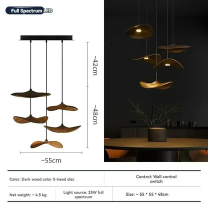 Japanese Lotus Leaf Chandelier Wabi Sabi Solid Wood Hanging Lamp