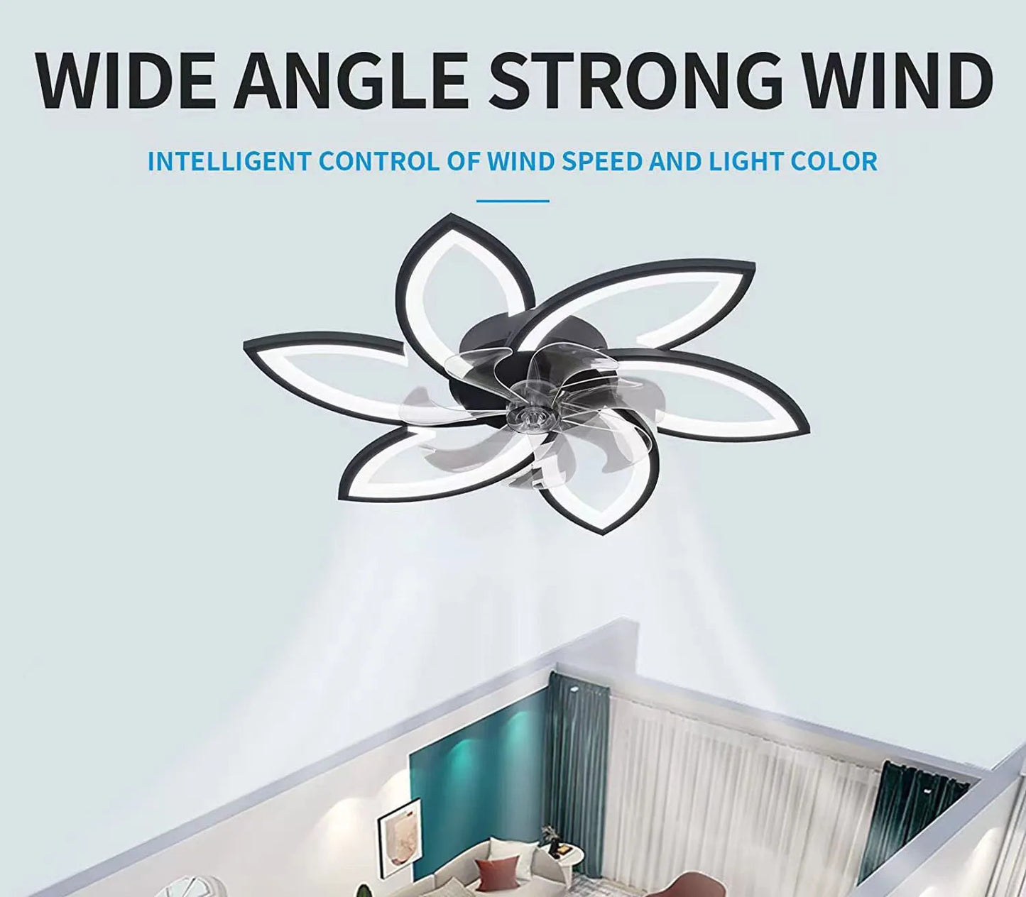 Petals LED Ceiling Fans With Light Bedroom Remote Control 220V Light Fixture