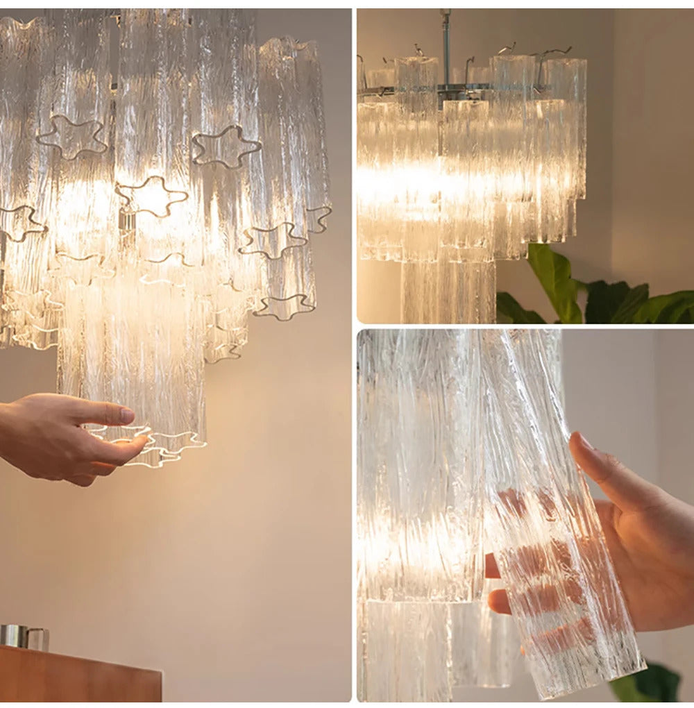 Modern Pink Glass Chandelier Designer Texture Glass Chandelie