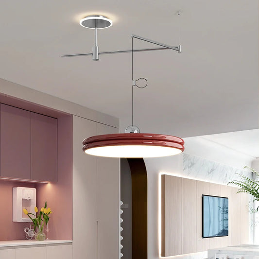 French Flying Saucer Pendant Light Creative Design Extendable Rotating Long Pole Lamp