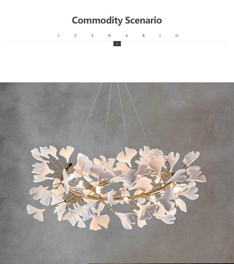 Luxury Ceramic Ginkgo Leaf Chandelier Gold Branches Chandelier