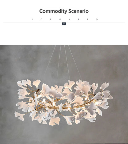 Luxury Ceramic Ginkgo Leaf Chandelier Gold Branches Chandelier