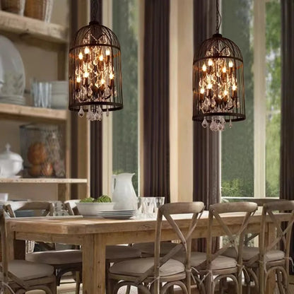 Retro Wrought Iron Chandelier Rustic Orb Vintage Crystal Bird Cage pendant lamps
