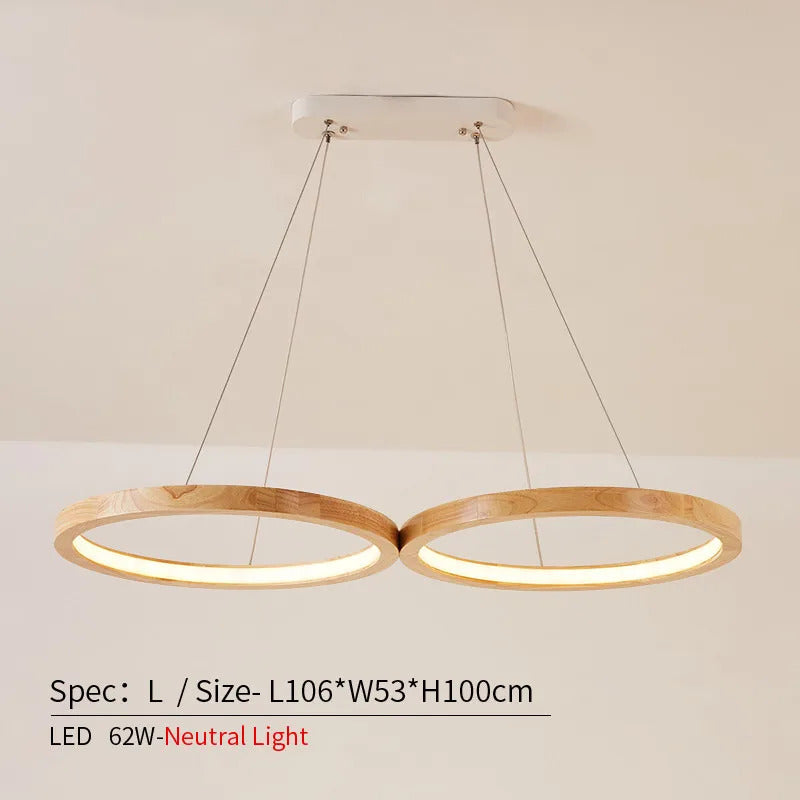 Japanese hanging lamp LED 2 round pendant light design wood light