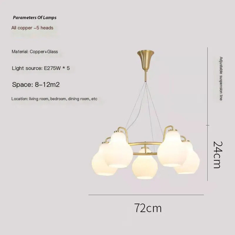 French vintage Cream Glass chandelier Nordic ring Calabash pear pendant lamp