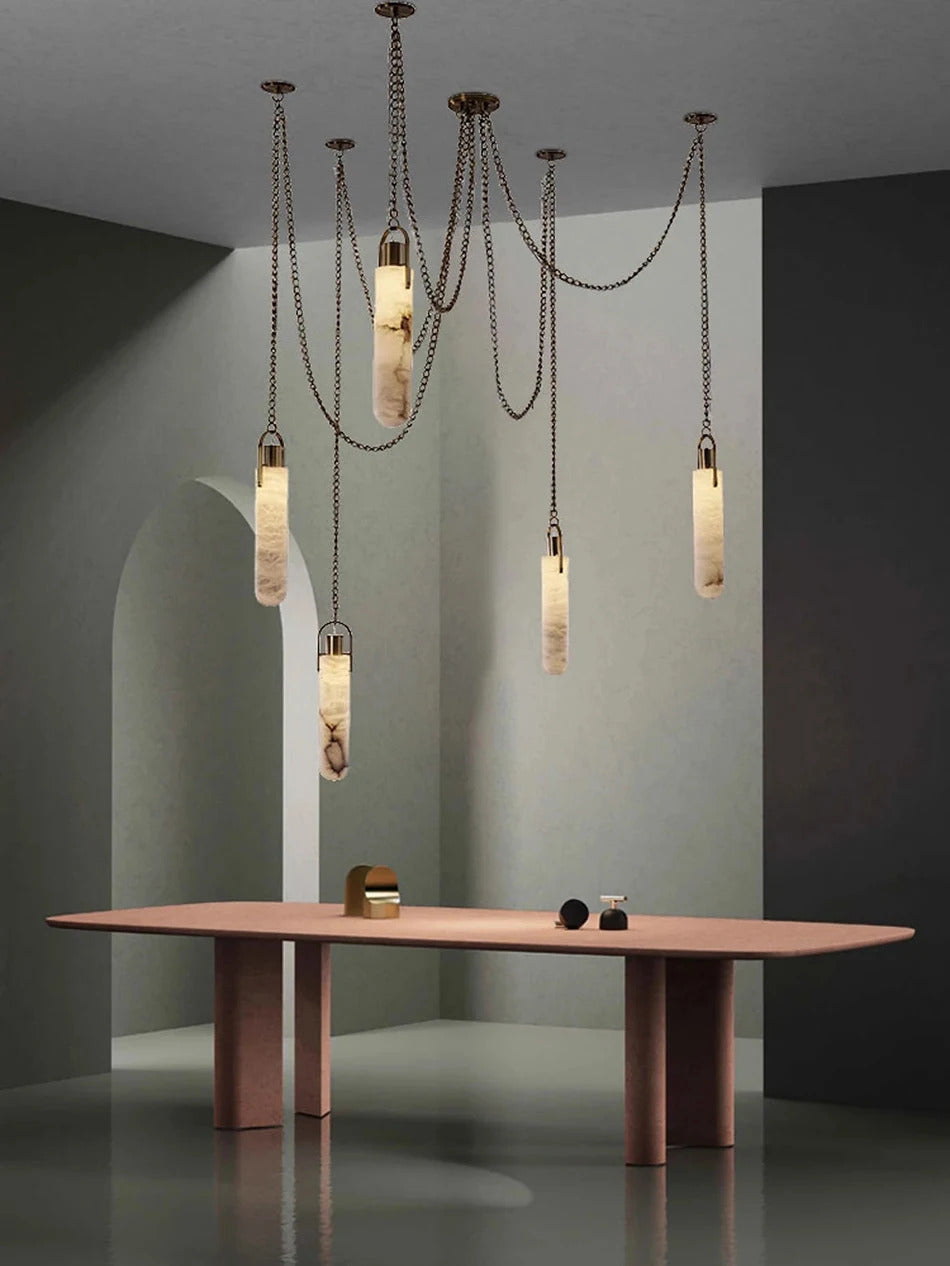 Marble Multi Light Pendant Chandelier Brass Alabaster Ceiling Chandelier Desigener For Living Dining Room Loft Staircase