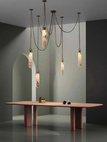 Marble Multi Light Pendant Chandelier Brass Alabaster Ceiling Chandelier Desigener For Living Dining Room Loft Staircase