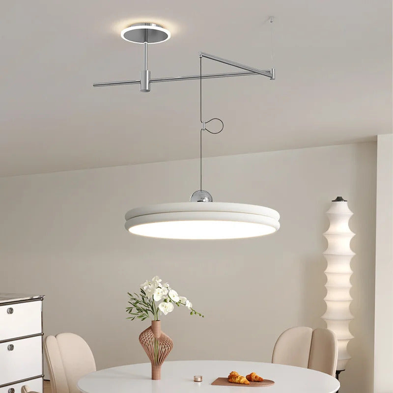 French Flying Saucer Pendant Light Creative Design Extendable Rotating Long Pole Lamp