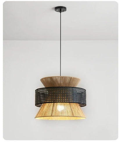 Vintage Wabi Sabi Chandelier Handmade Hemp Rope Pendant Light