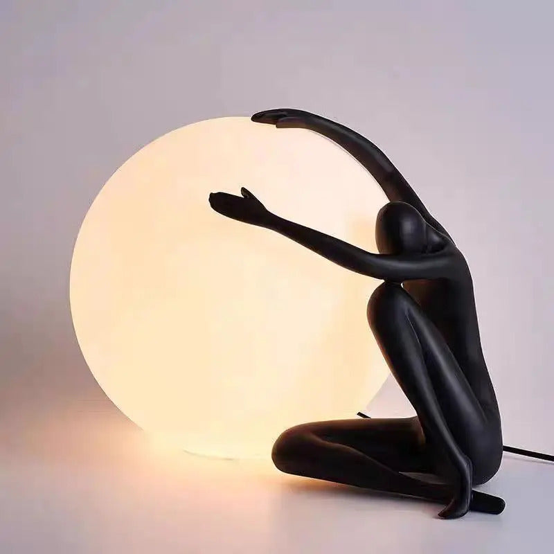 Nordic Art Floor Lamp Abstract Humanoid Holding Ball Vertical Light for Living Room Bedroom Creative Sculpture Decor Desk Lamps
