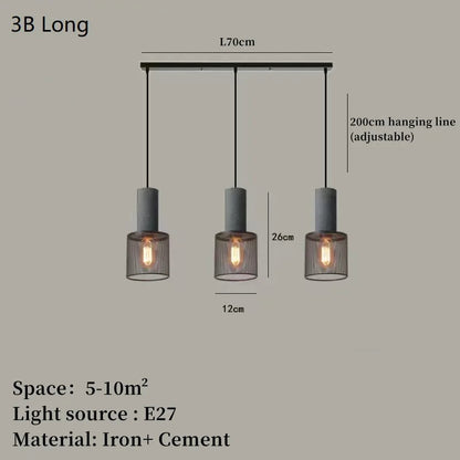 Industrial Concrete Pendant Light Home Decoration Chandelier Fixture Iron Shade Cement Hanging Lamp