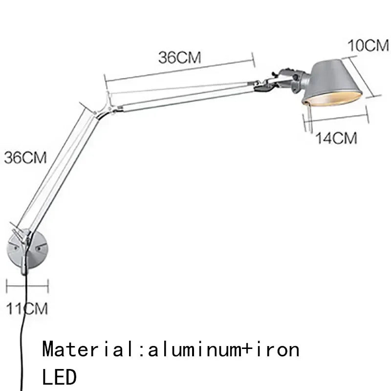 Italian swing arm wall lamp LED Silver Black wall lamp Rotatable Adjustable Reading Lights Decor wall mounted bedside lights