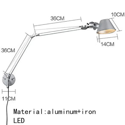 Italian swing arm wall lamp LED Silver Black wall lamp Rotatable Adjustable Reading Lights Decor wall mounted bedside lights