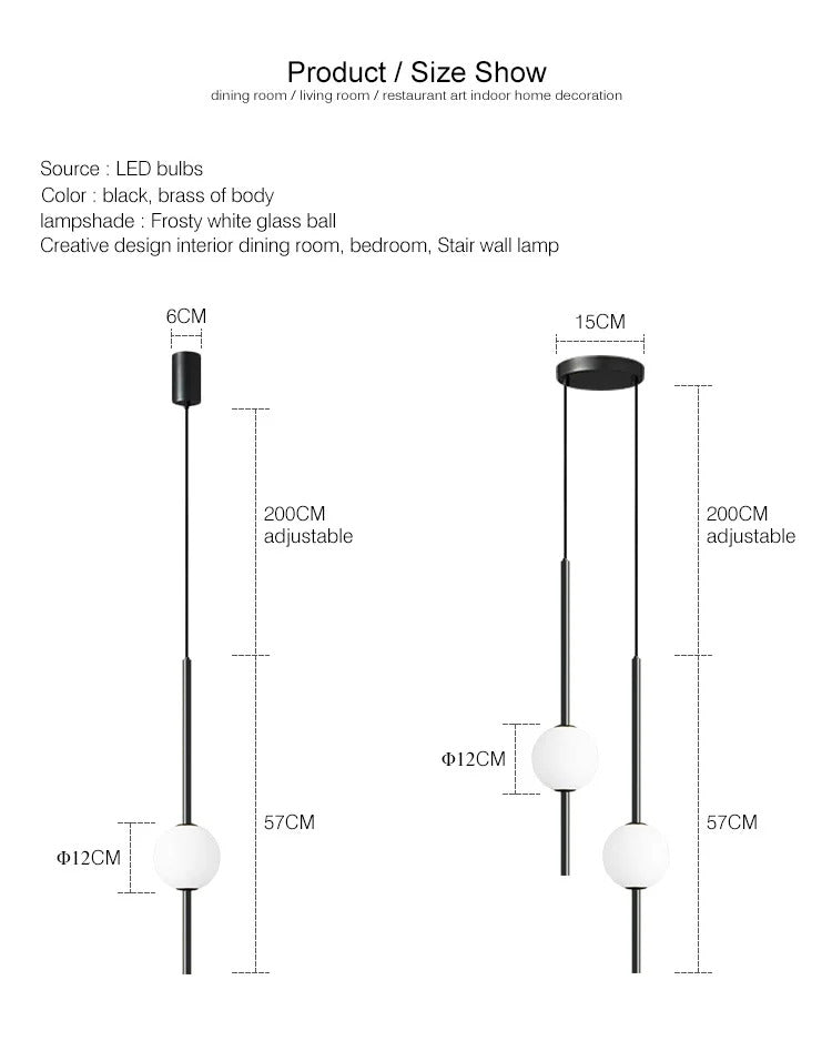 Nordic Simple Glass Ball Pendant Lights Dining Room Bedroom Decor Hanging Lamp