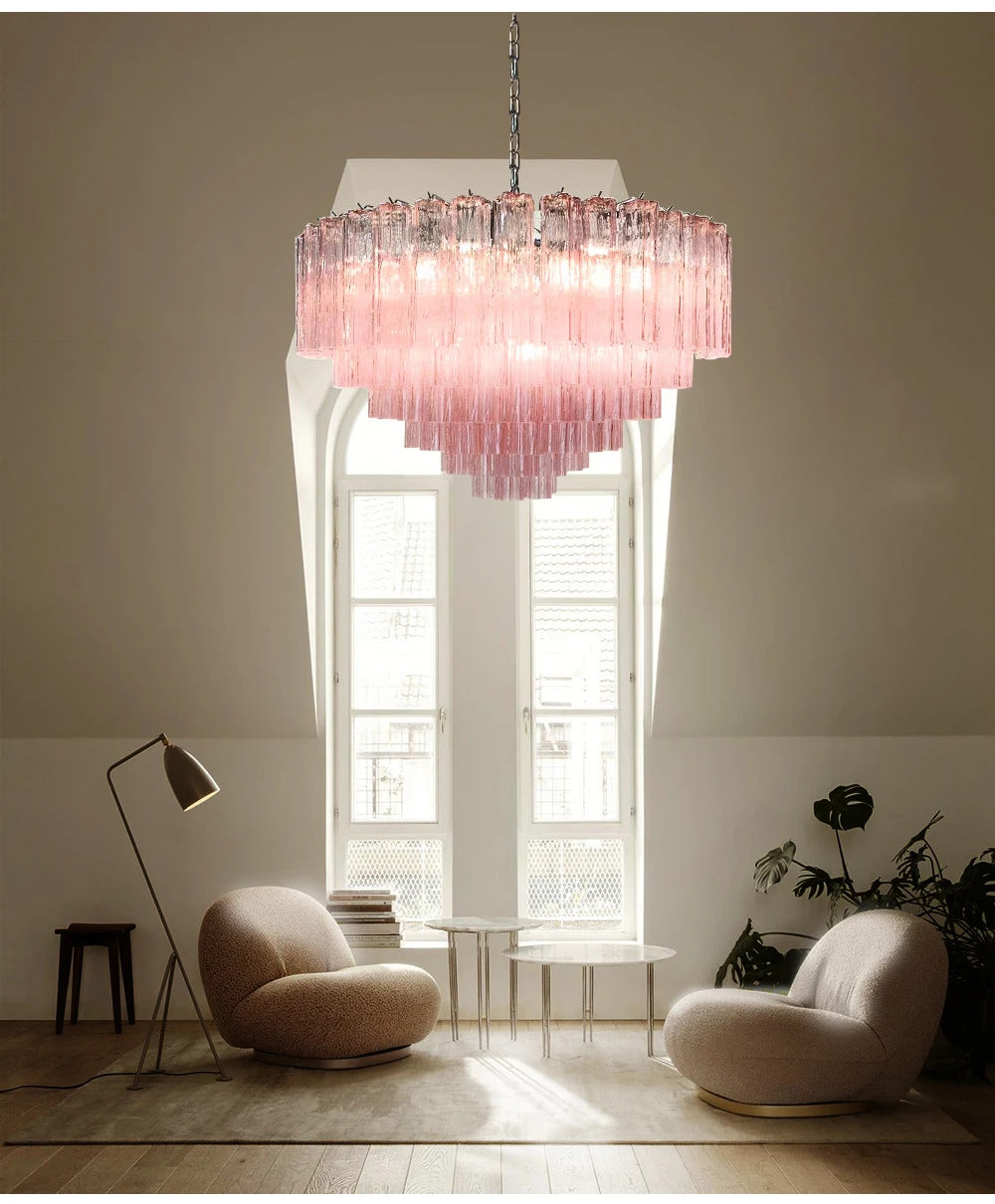 Modern Pink Glass Chandelier Designer Texture Glass Chandelie