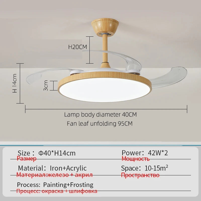 Ceiling Fan With Light Modern Remote Smart Invisible Ceiling Fan Bedroom Lamp