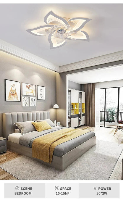 Modern Ceiling Fans with Lights, Fan Lamp Petal Ceiling Fan for Bedroom/Living Room