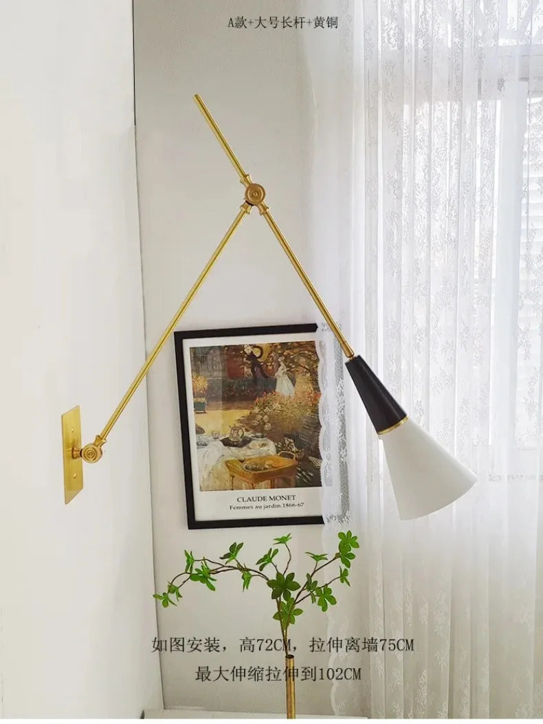 American Luxury Brass golden Wall Lamp Retro Swing Arm Adjustable Wall Light