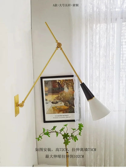 American Luxury Brass golden Wall Lamp Retro Swing Arm Adjustable Wall Light