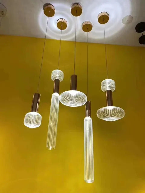 Cipher Multi Pendant light Luxury Clear Glass pipe Chandelier