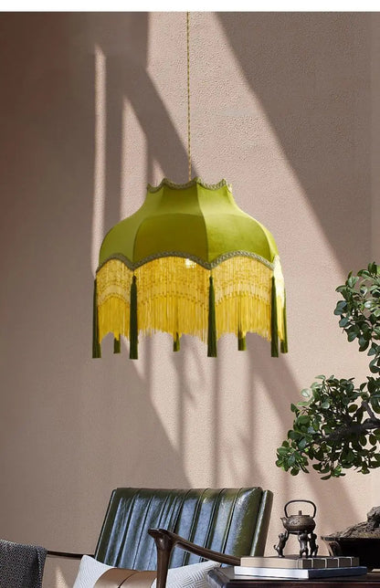 French Green Tassel Dining Room Chandeliers Retro Tassel pendant lamp