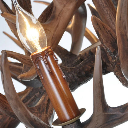 Retro Antler Chandelier Lighting Resin Deer Horn Pendant Lamp