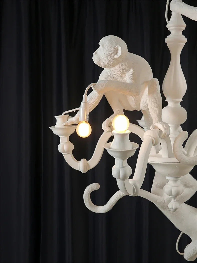 Art creative monkey Pendant lamp White black Resin animal hemp rope wall lamp