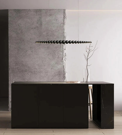 Wooden Beads Long Linear LED Pendant Lights Wabi Sabi wood walnut wood Hanging chandeliers