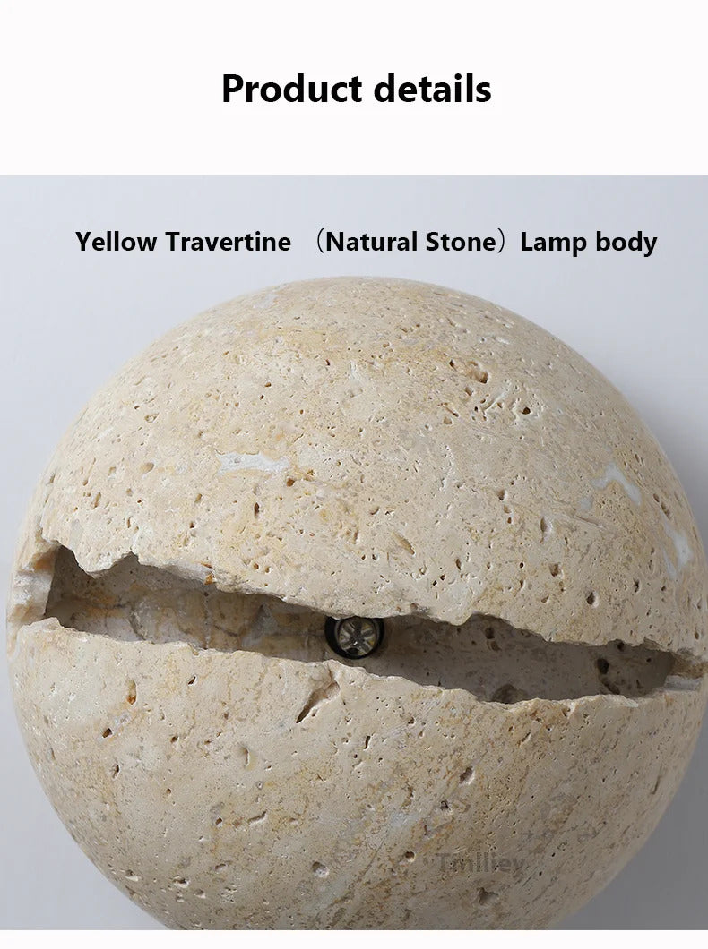 Natural Stone globe wall lamp Yellow cave stone Retro Art sconce Light