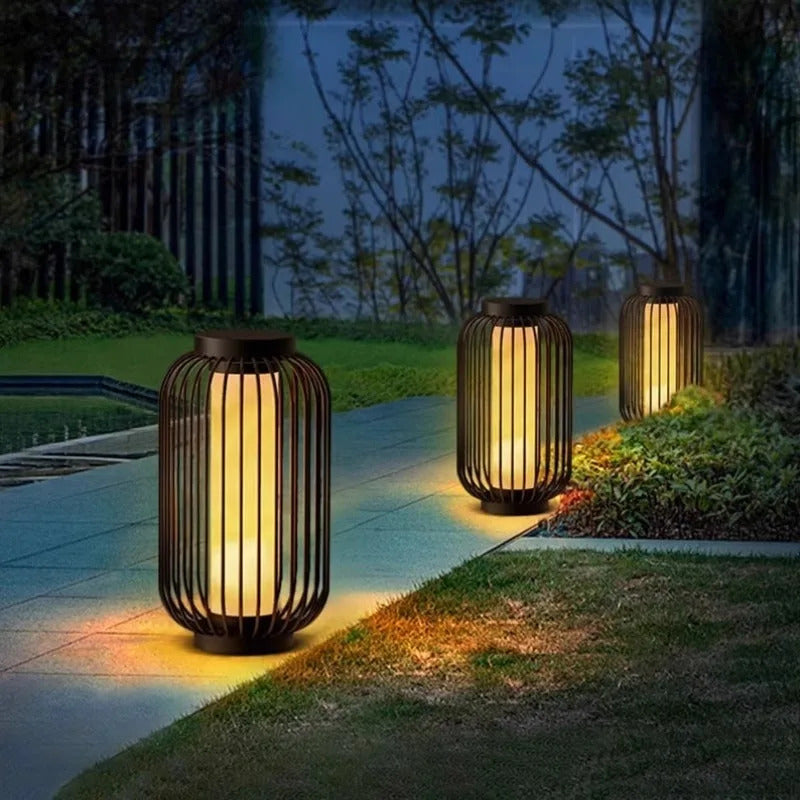 Outdoor courtyard waterproof floor lamp Wabi sabi Solar Balcony ambient birdcage Standing light