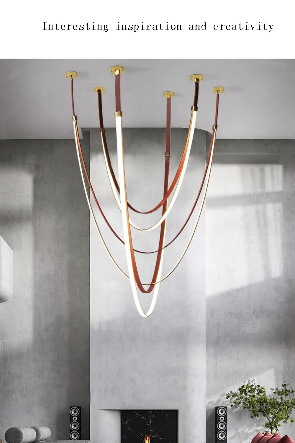 Nordic Leather Chandelier Designer Belt Pendant lamp for Living room Villa Hotel Duplex Building LED Staircase Hanging lamp