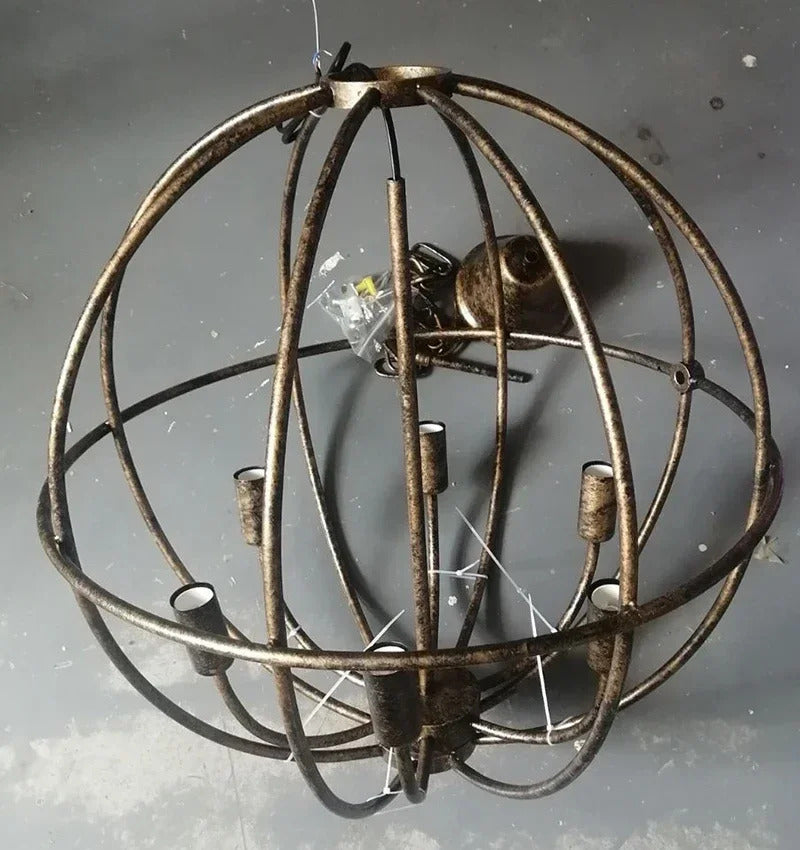 Retro Wrought Iron Chandelier Rustic Orb Vintage Crystal Bird Cage pendant lamps
