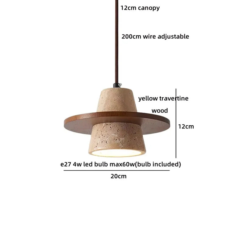 Nordic yellow Cave Stone Wood pendant light Wabi sabi retro natural stone Chandelier Lamp