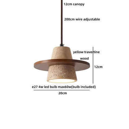 Nordic yellow Cave Stone Wood pendant light Wabi sabi retro natural stone Chandelier Lamp
