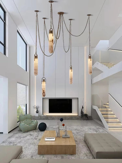 Marble Multi Light Pendant Chandelier Brass Alabaster Ceiling Chandelier Desigener For Living Dining Room Loft Staircase