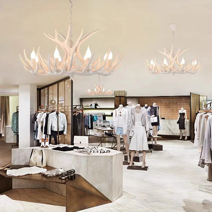 Retro Antler Chandelier Lighting Resin Deer Horn Pendant Lamp