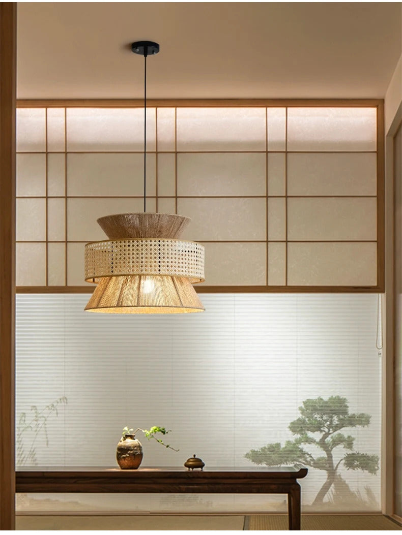 Vintage Wabi Sabi Chandelier Handmade Hemp Rope Pendant Light