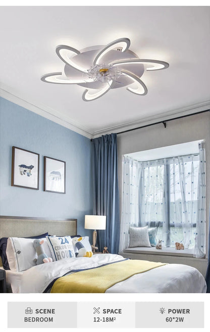 Modern Ceiling Fans with Lights, Fan Lamp Petal Ceiling Fan for Bedroom/Living Room