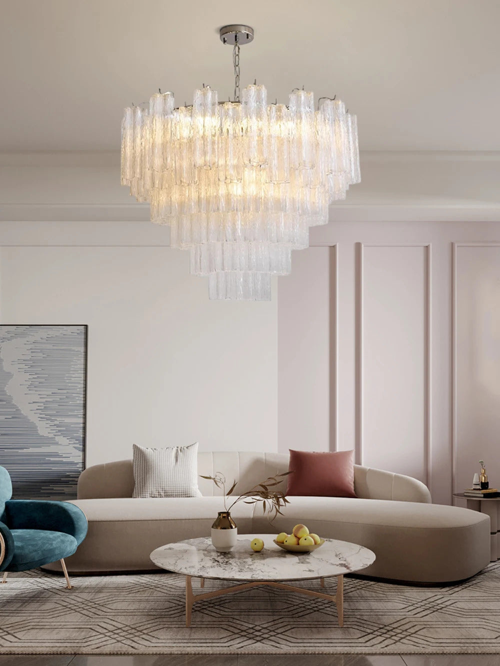 Pink Clear Glass Tube French Design Led Chandelier Lighting Hanging Lamp Lustre Suspension Luminaire Lamp For Dinning Room Decor