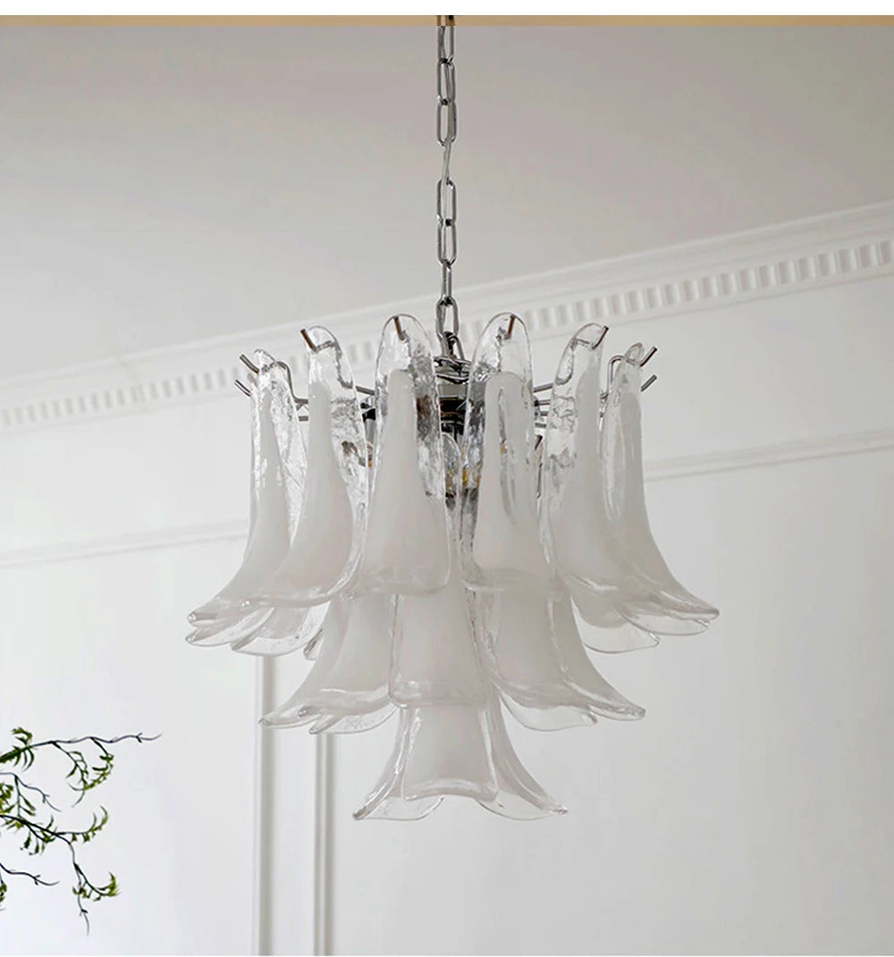 White Petal Glass Modern Romantic Artistic Ceiling Chandeliers Home LED Lighting Fixture Hanging Lamps for Living Room Decor